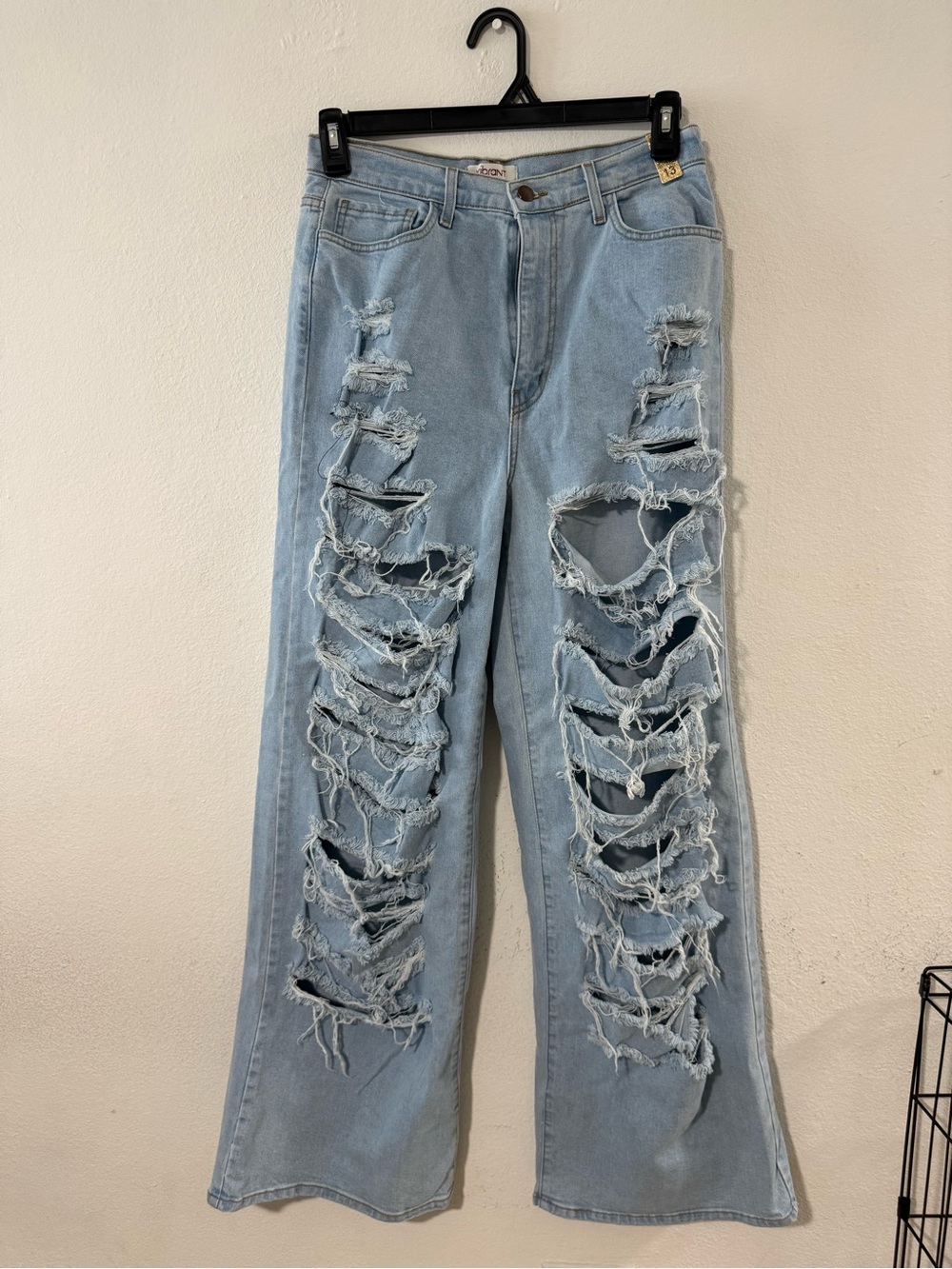 Vibrant Light Blue Ripped Wide-Leg Jeans